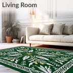 Emerald White Gold Leaf Floral Square Rug