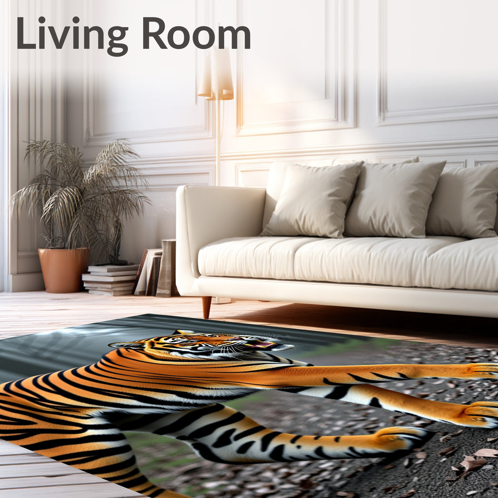 Bold Orange Tiger Striped Wild Animal Rug