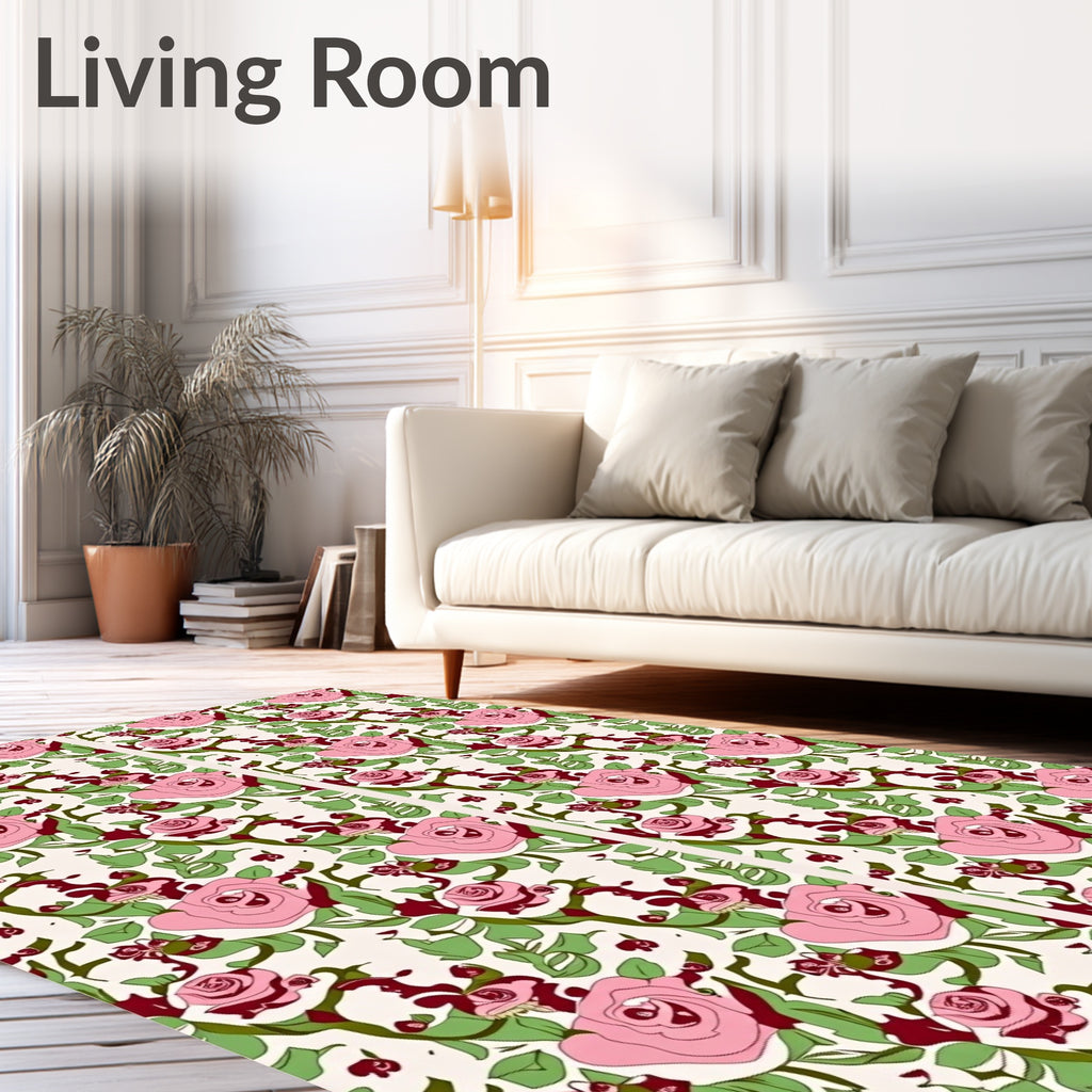 Whimsical Pink Floral Vine Garden Rug
