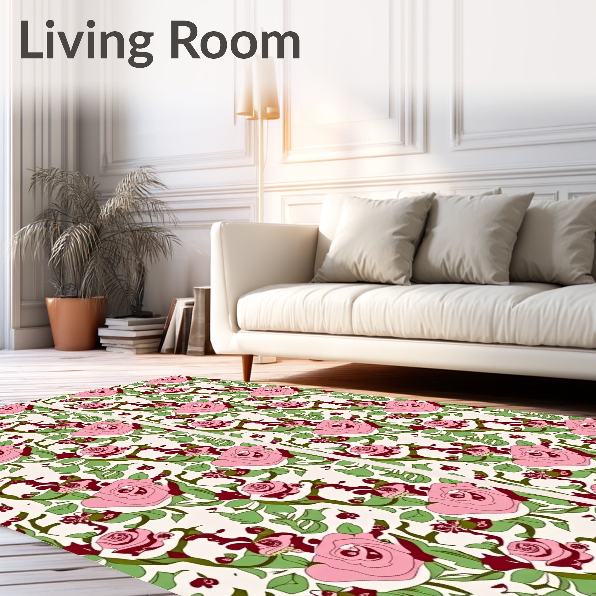 Whimsical Pink Floral Vine Garden Rug