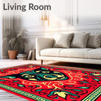 Bold Red Canine Floral Swirl Rug