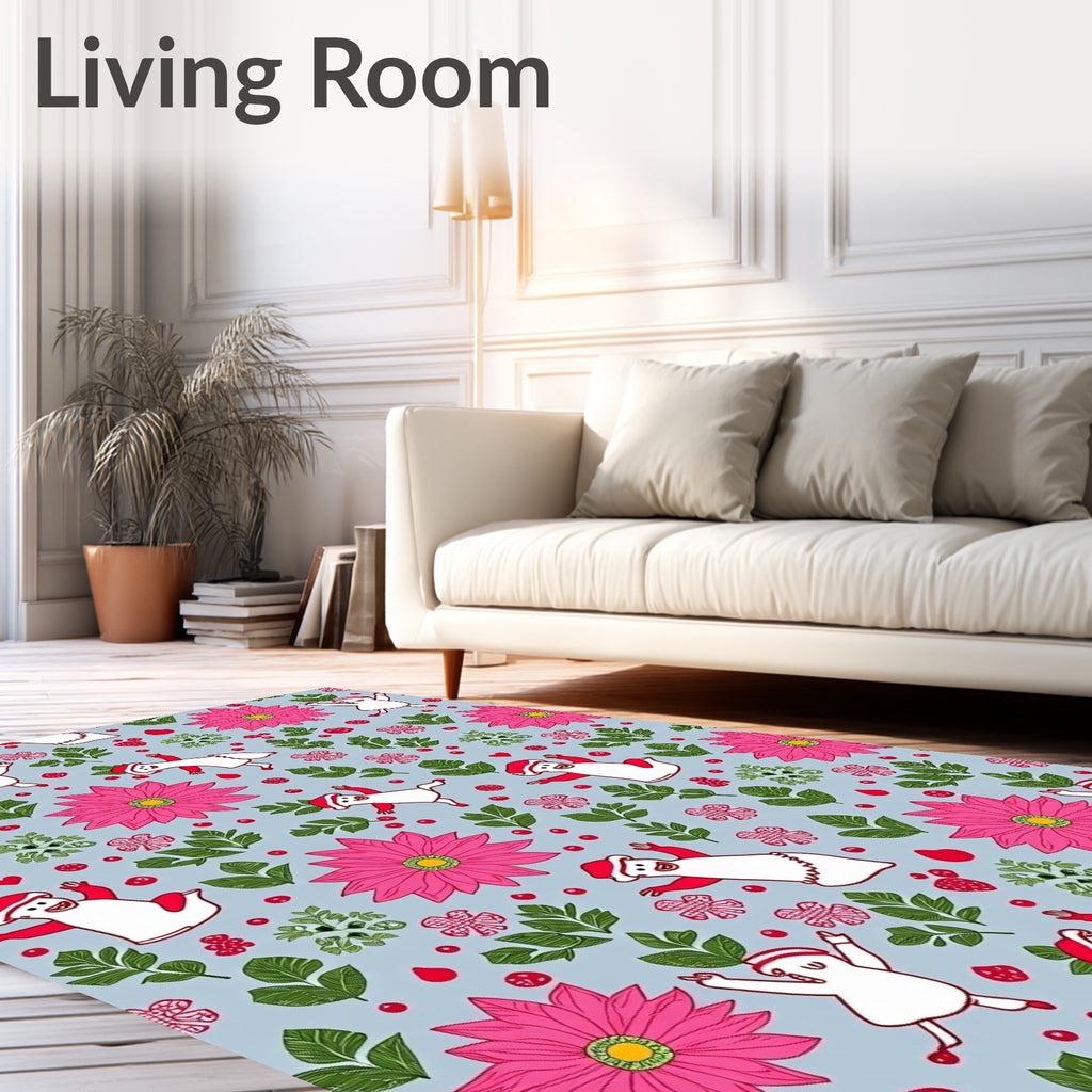Festive Pink Flower Character Garland Rug