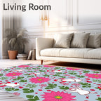 Festive Pink Flower Character Garland Rug