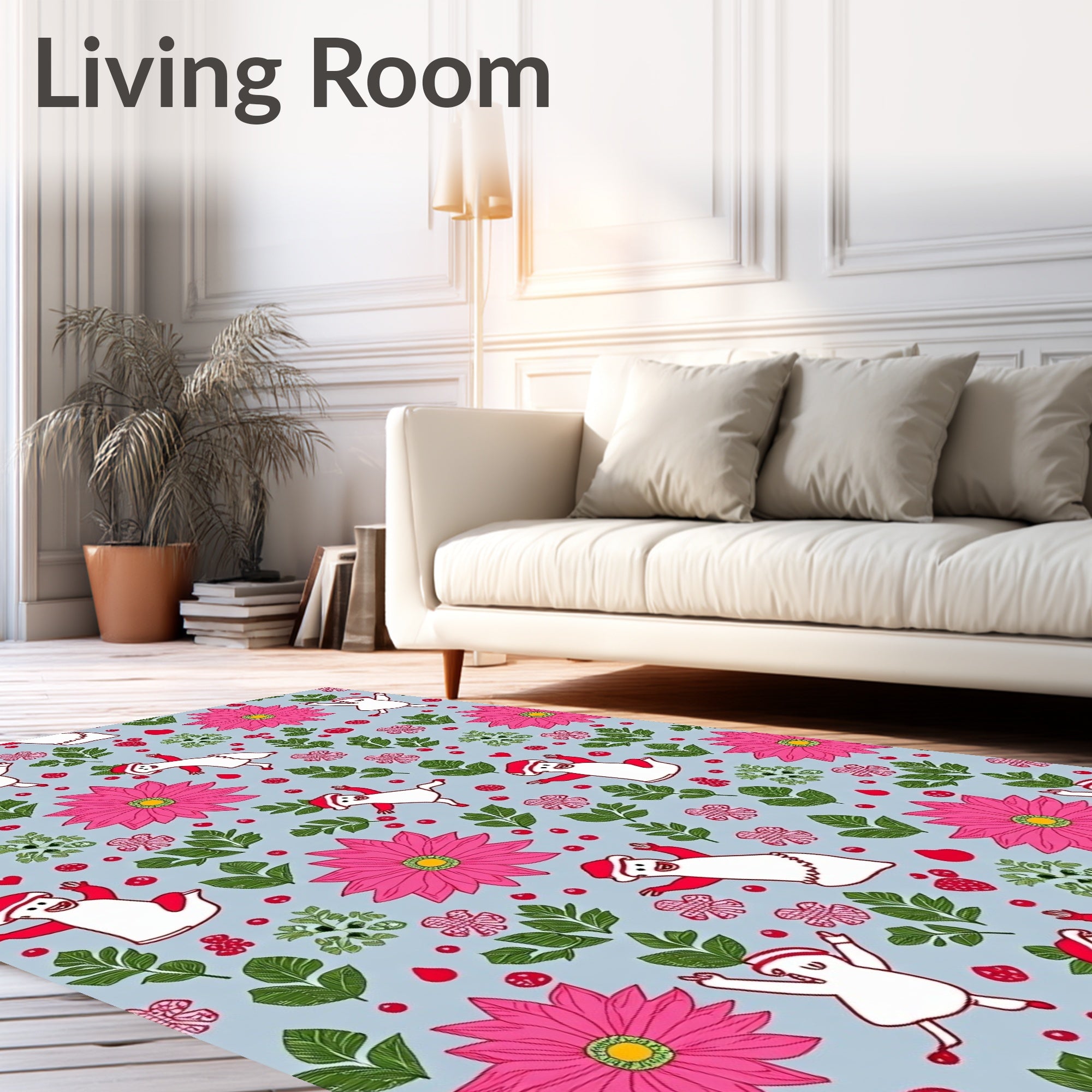 Festive Pink Flower Character Garland Rug