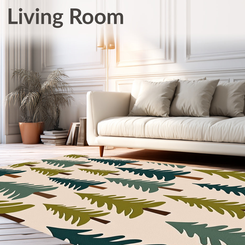 Woodland Forest Pine Trees Khaki Rug