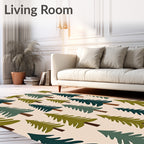 Woodland Forest Pine Trees Khaki Rug