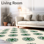 Deep Green Snowflake Medallion Cream Rug