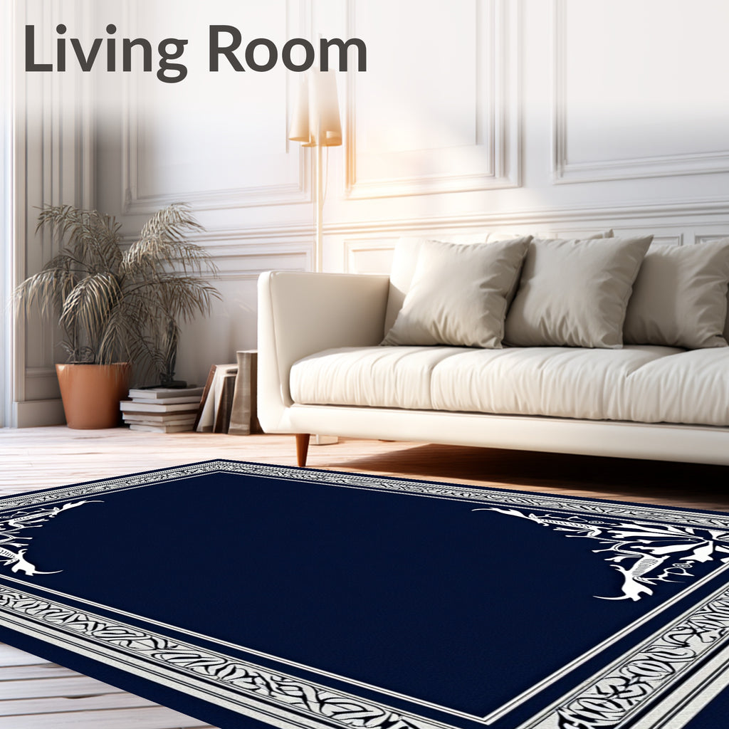Deep Blue White Celtic Knot Border Rug