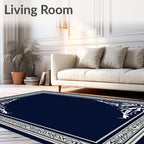 Deep Blue White Celtic Knot Border Rug