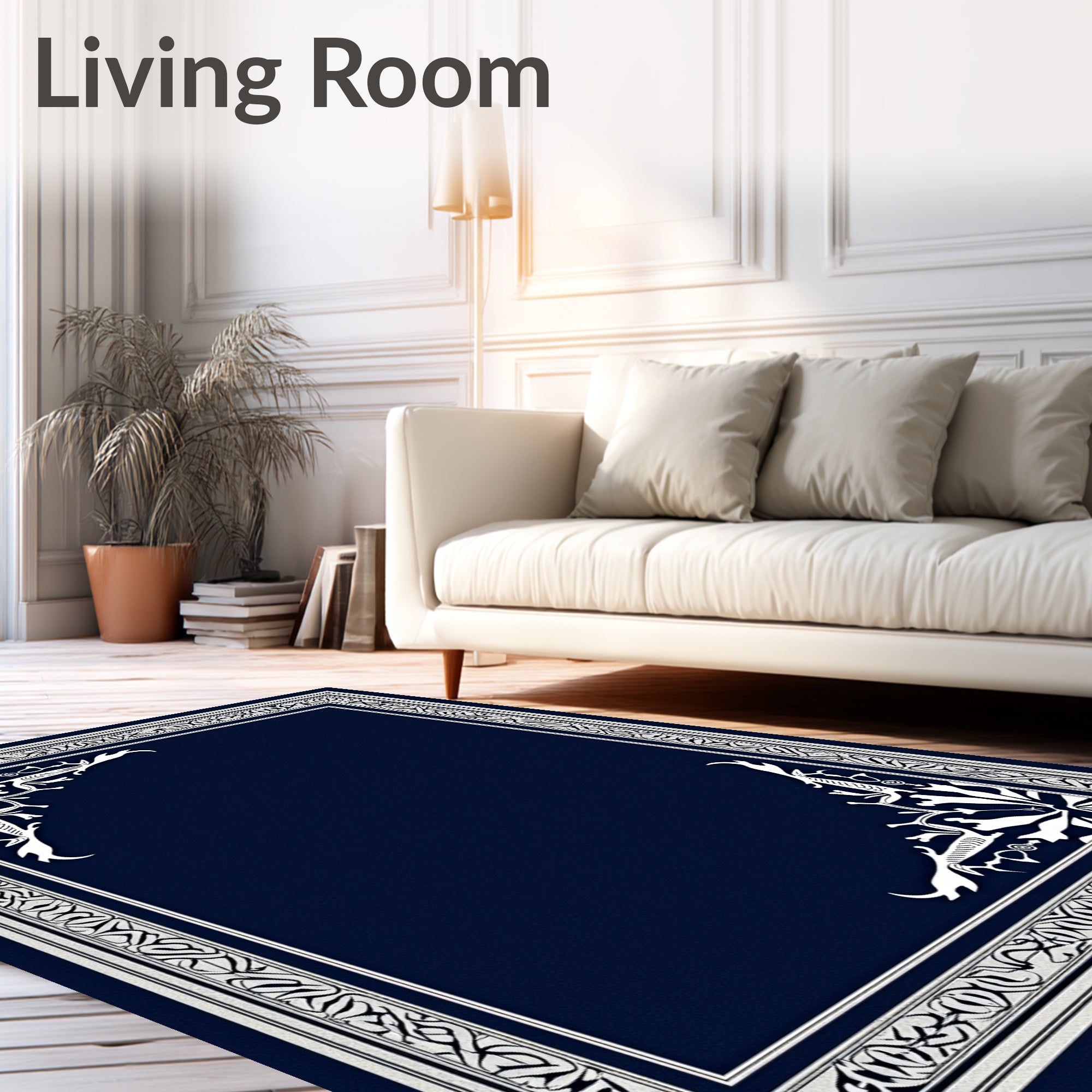 Deep Blue White Celtic Knot Border Rug