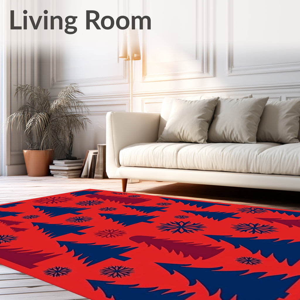 Crimson Navy Evergreen Snowflake Scatter Rug