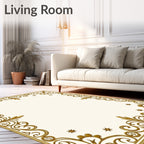 Ornate Gold Filigree Scroll Border Rug