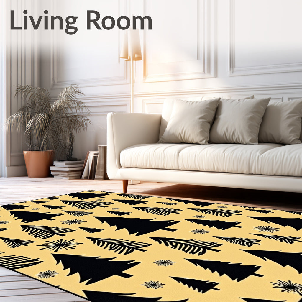 Black Pine Trees Yellow Backdrop Rug