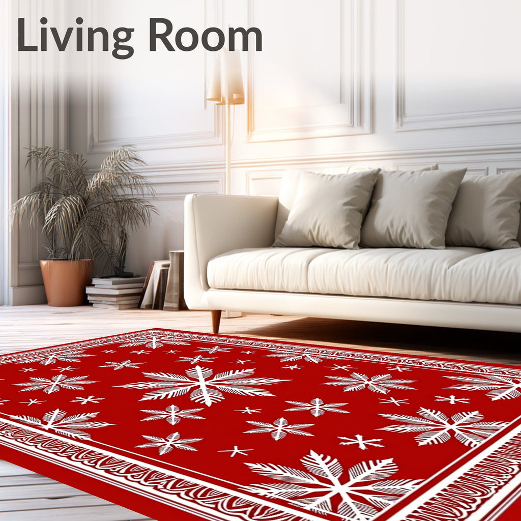 Red White Snowflake Winter Holiday Rug
