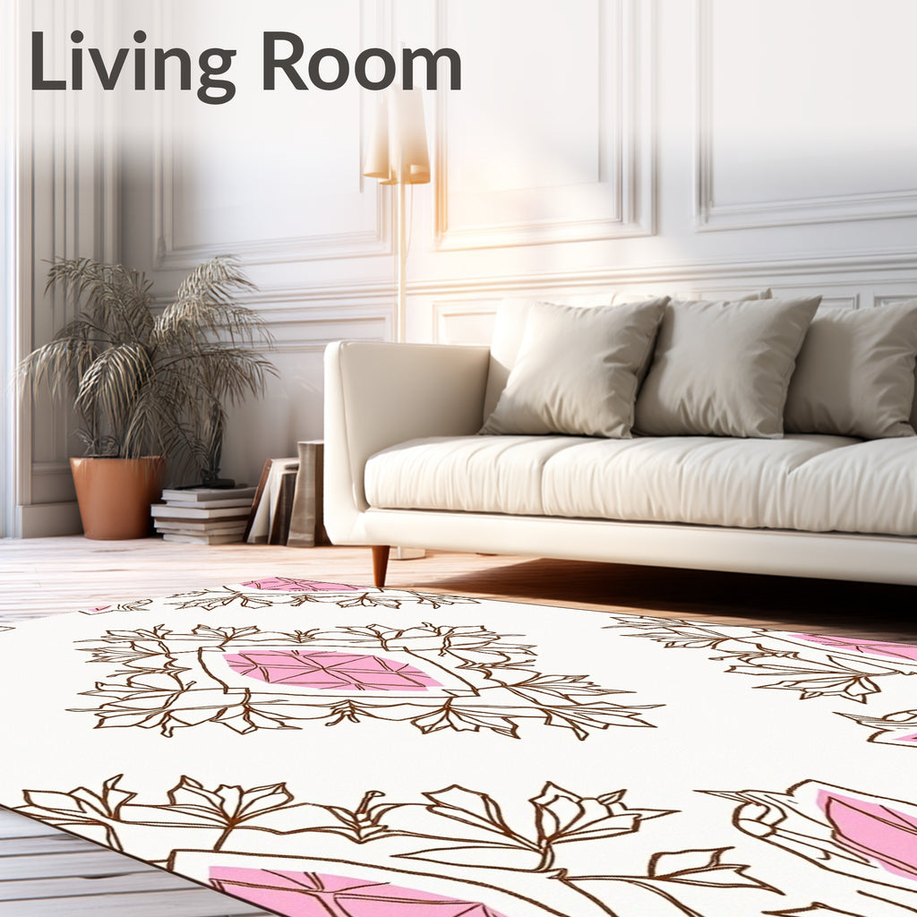 Delicate Pink Diamond Floral Outline Rug
