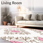 Delicate Pink Diamond Floral Outline Rug