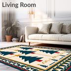 Festive Teal Christmas Trees With Stars Rug