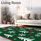 Festive Green Christmas Tree Snowflakes Stars Rug