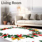 Holiday Holly Wreath Red Yellow Bows Rug