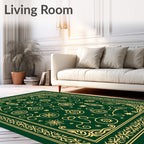 Gold Ornaments on Emerald Green Background Rug