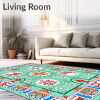 Aqua Teal Red Medallion Scroll Rug
