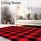 Red Black Checkered Abstract Squares Rug
