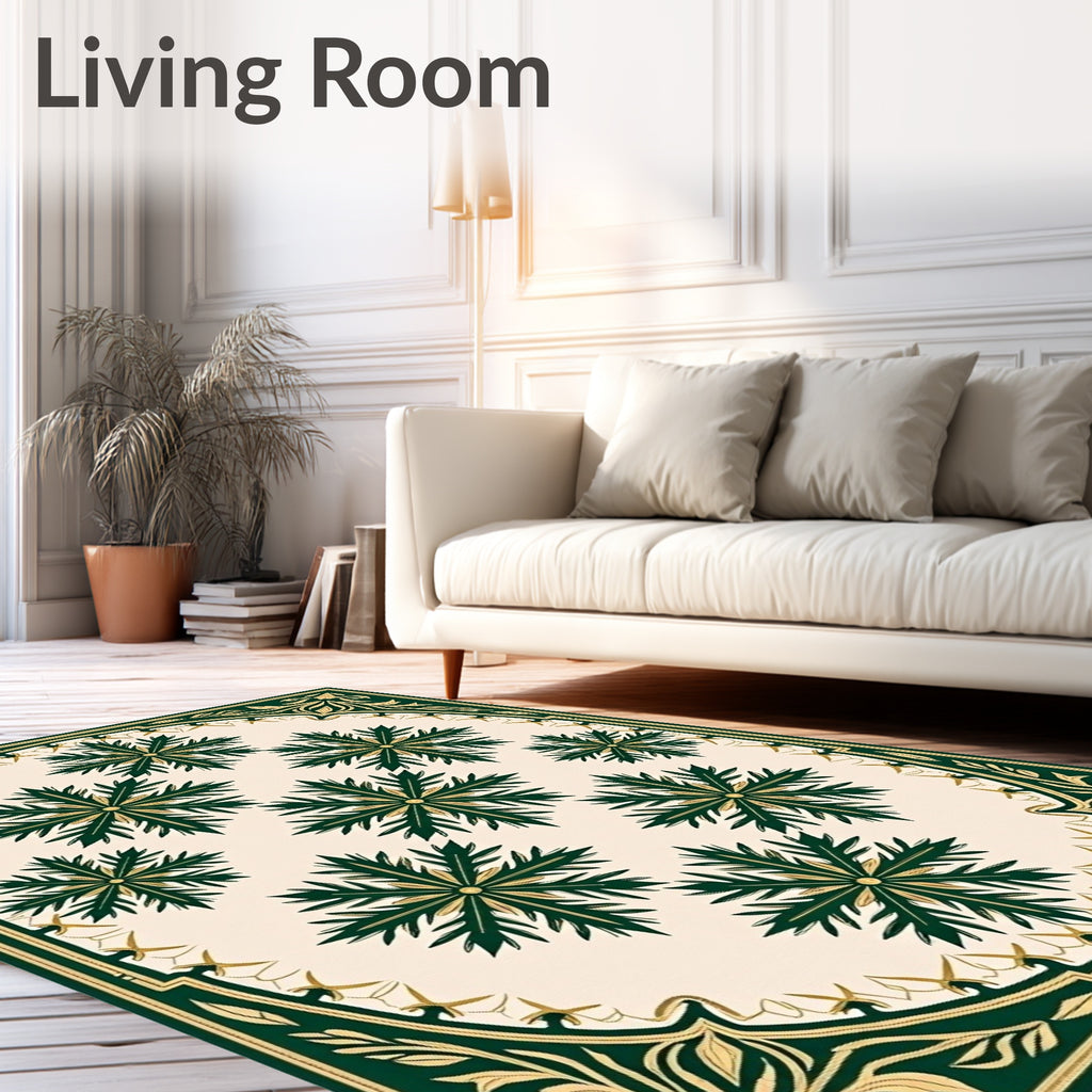 Elegant Green Starburst Floral Frame Rug