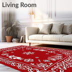 Red White Winter Snowflake Figures Border Rug