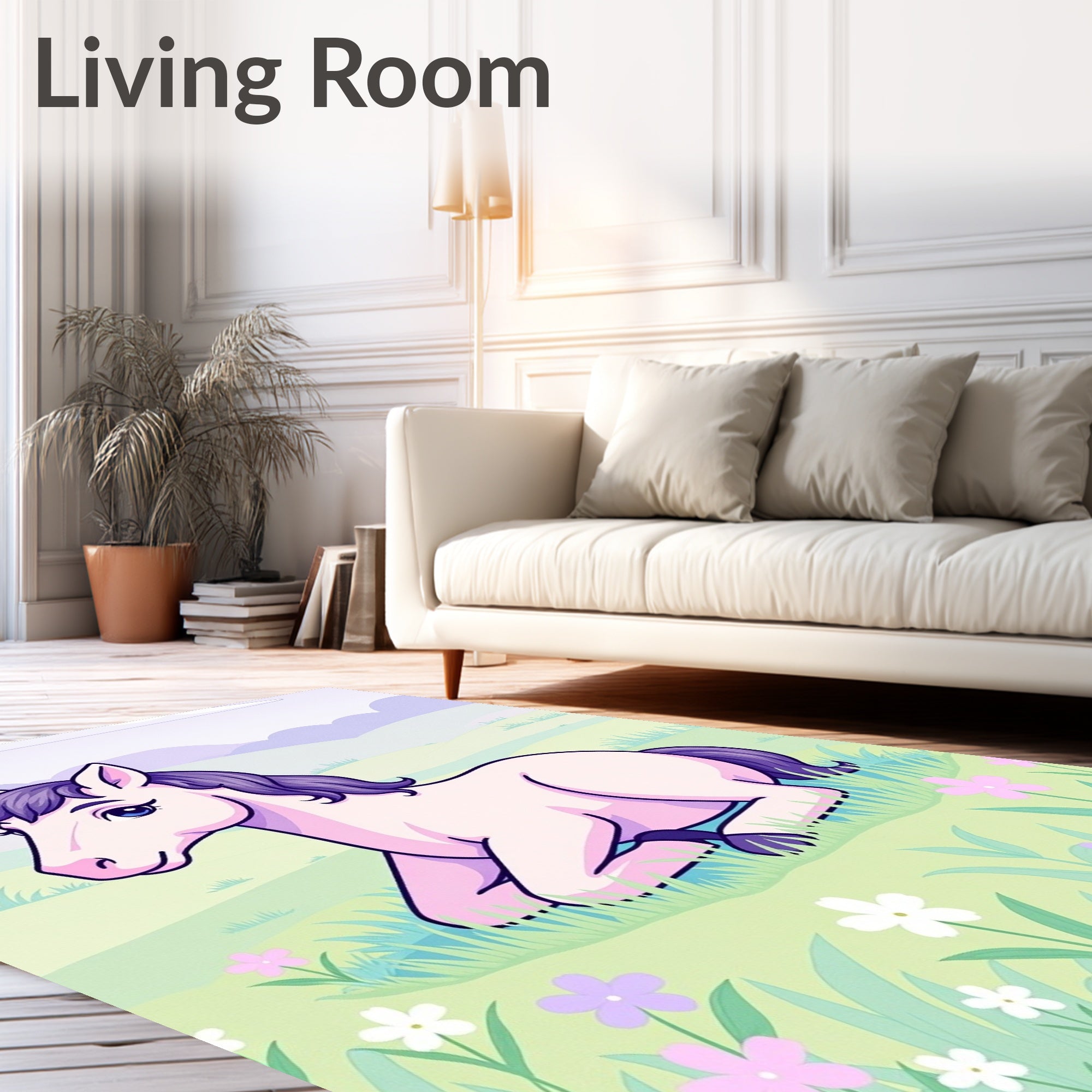 Whimsical Lavender Horse Meadow Flowers Rug