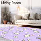 Whimsical Cream Bunny Flower Meadow Rug
