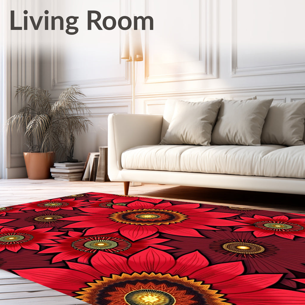 Vibrant Scarlet Floral Medallion Rug