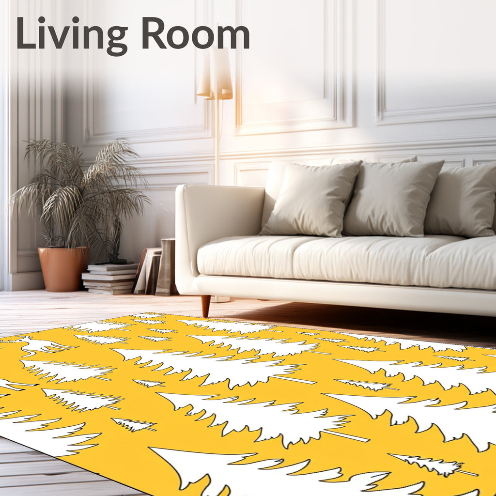 Whimsical Deer Forest Trees Yellow Rug