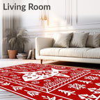 Red White Fish Snowflake Forest Border Rug