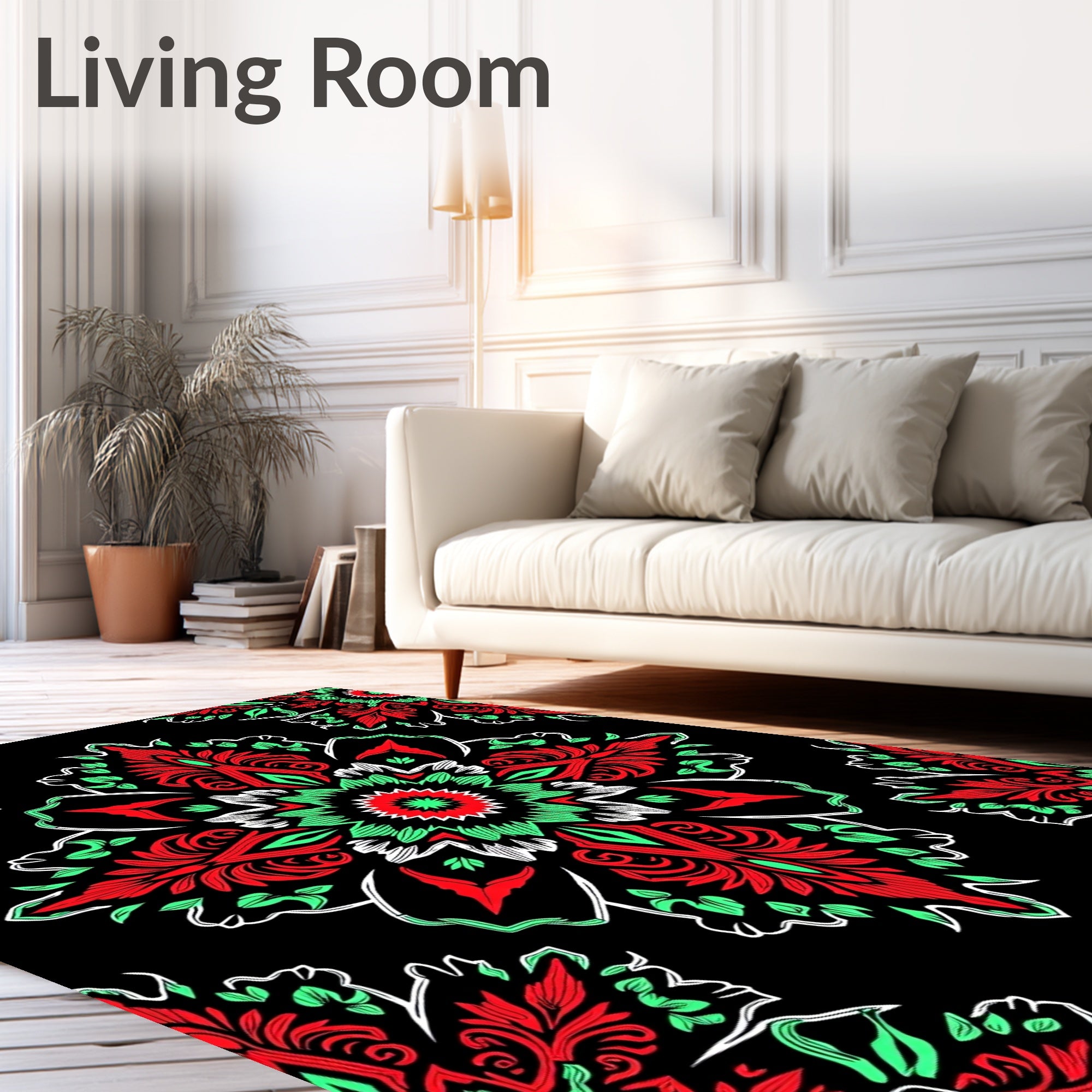 Vibrant Scarlet Jade Mandala Tile Rug