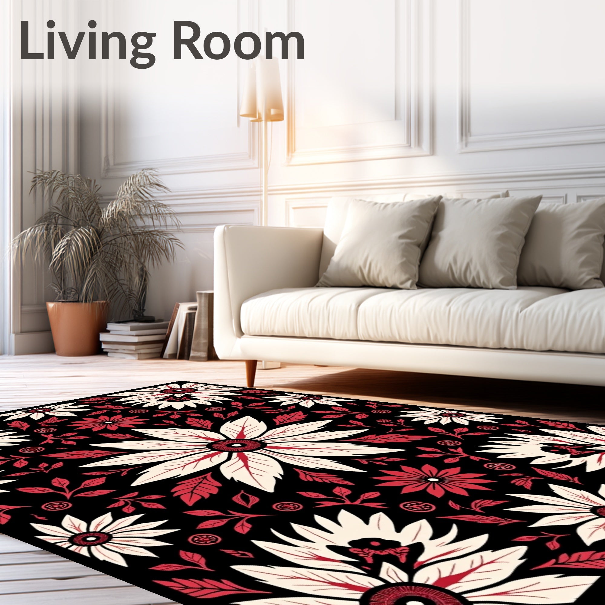 Crimson Cream Floral Garden Medallion Rug