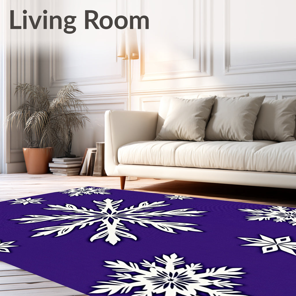 White Snowflake Collection on Purple Background Rug