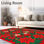 Vintage Red Floral Rooster Arrangement Rug