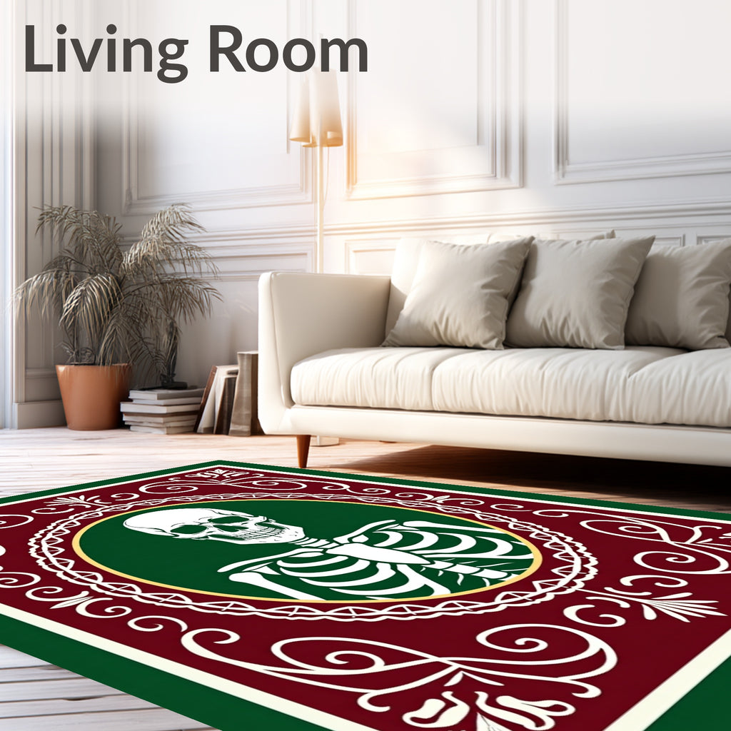 Skeleton Portrait Medallion Burgundy Green Rug