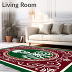 Skeleton Portrait Medallion Burgundy Green Rug