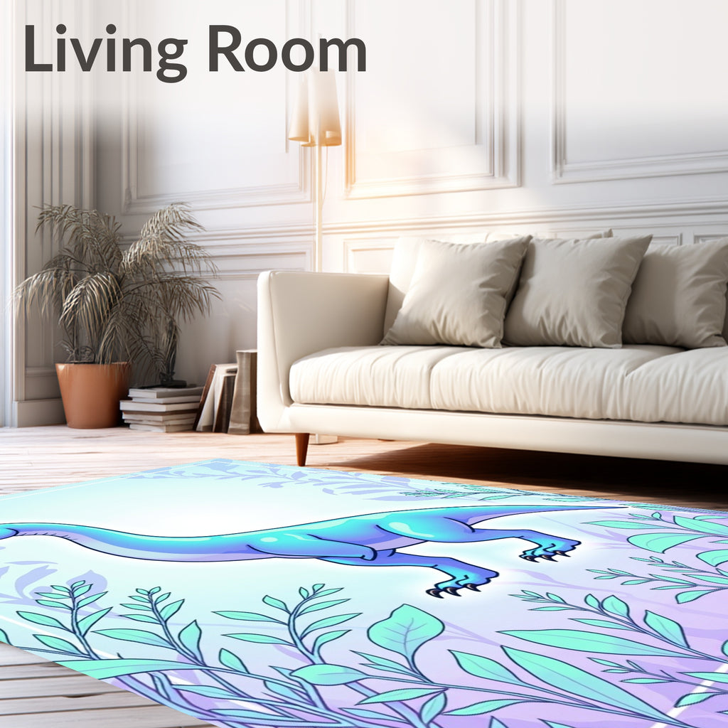 Blue Brontosaurus Surrounded by Foliage Rug