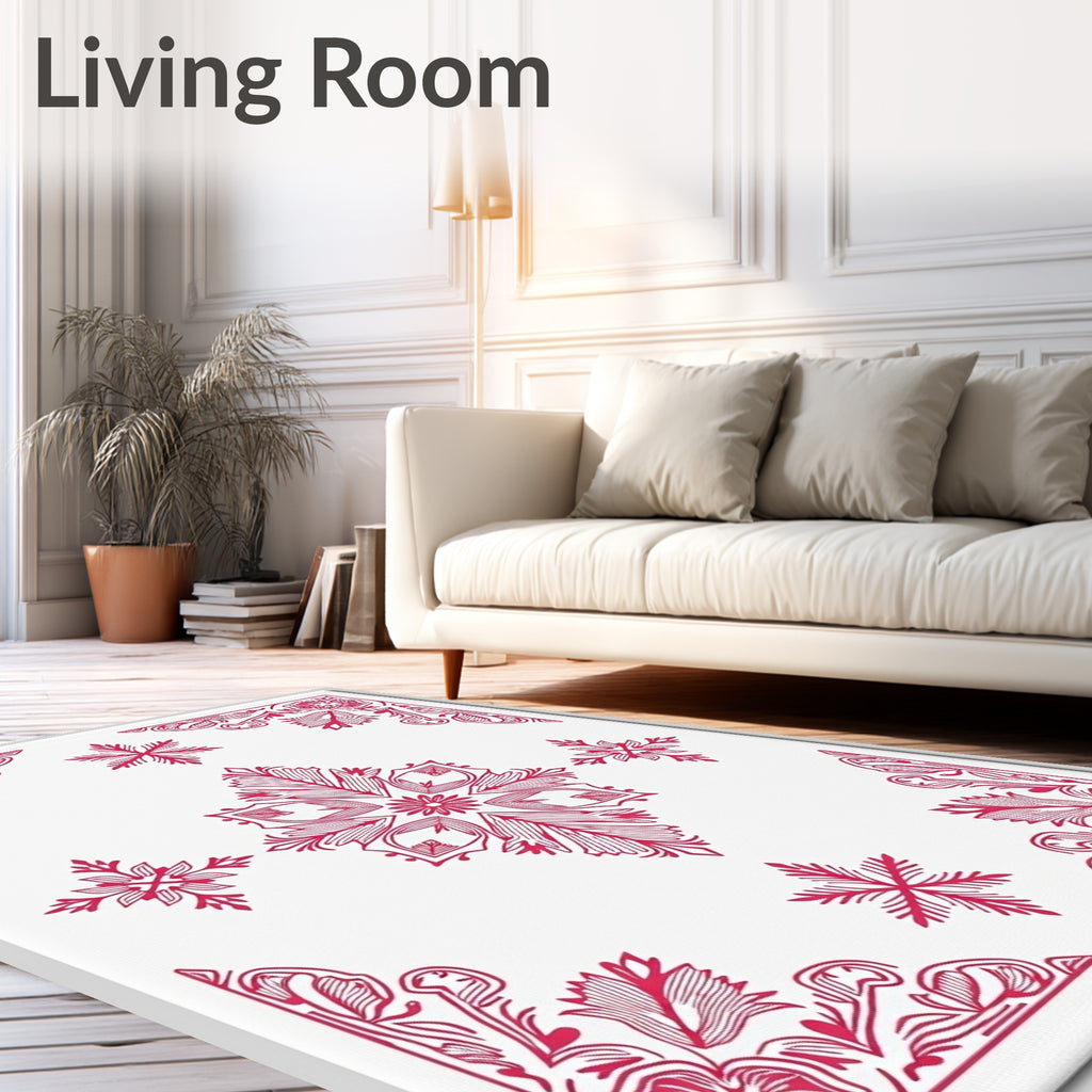 Crimson Floral Medallion Snowflake Arrangement Rug