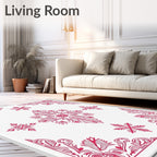 Crimson Floral Medallion Snowflake Arrangement Rug