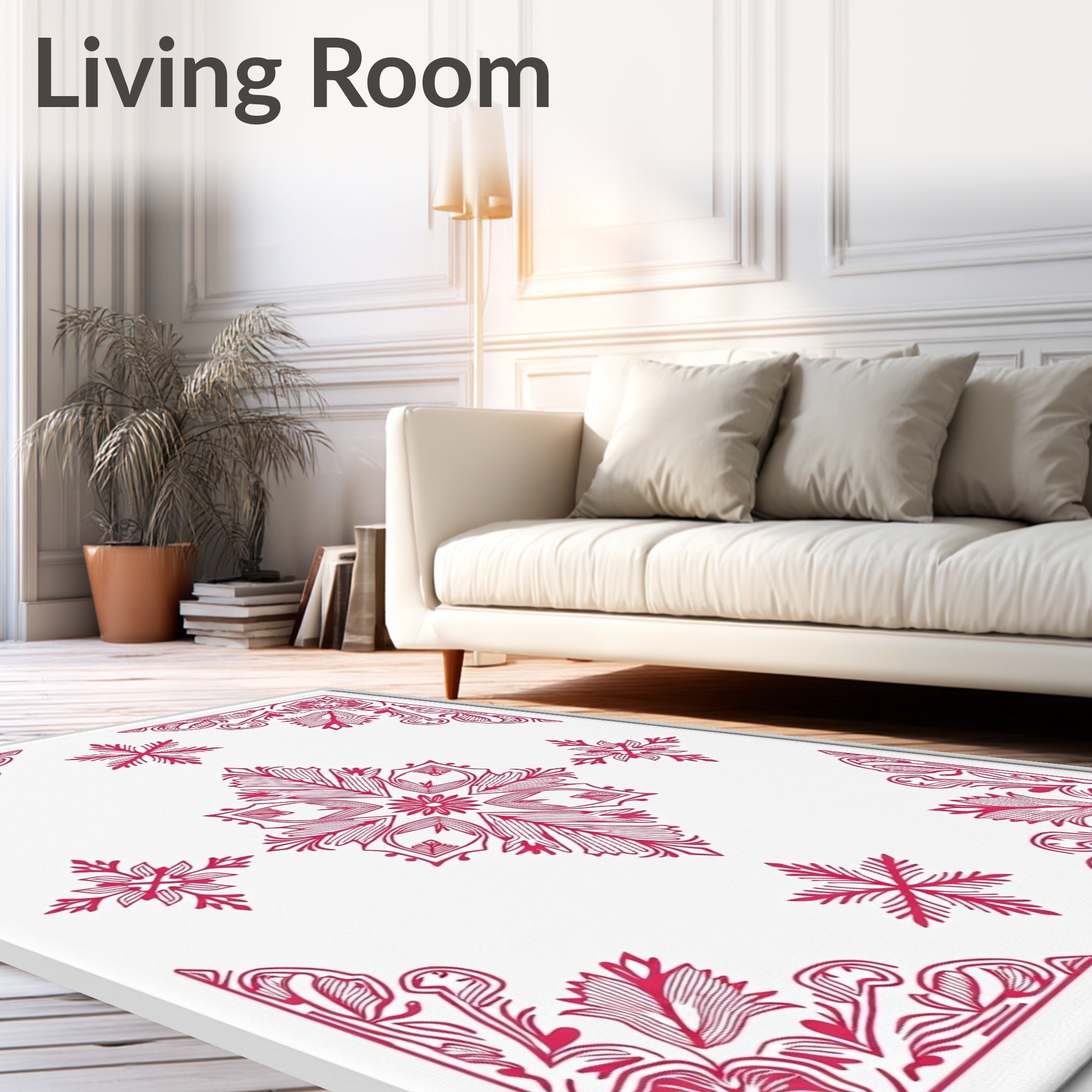 Crimson Floral Medallion Snowflake Arrangement Rug