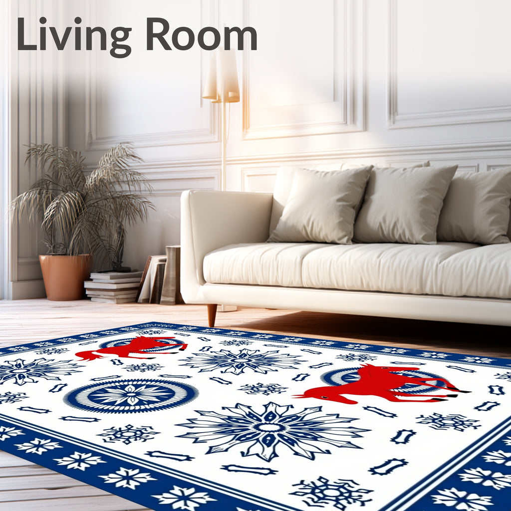 Red Horses And Blue Snowflakes Rug