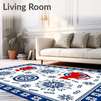 Red Horses And Blue Snowflakes Rug