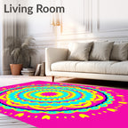 Vibrant Pink Teal Yellow Mandala Rug