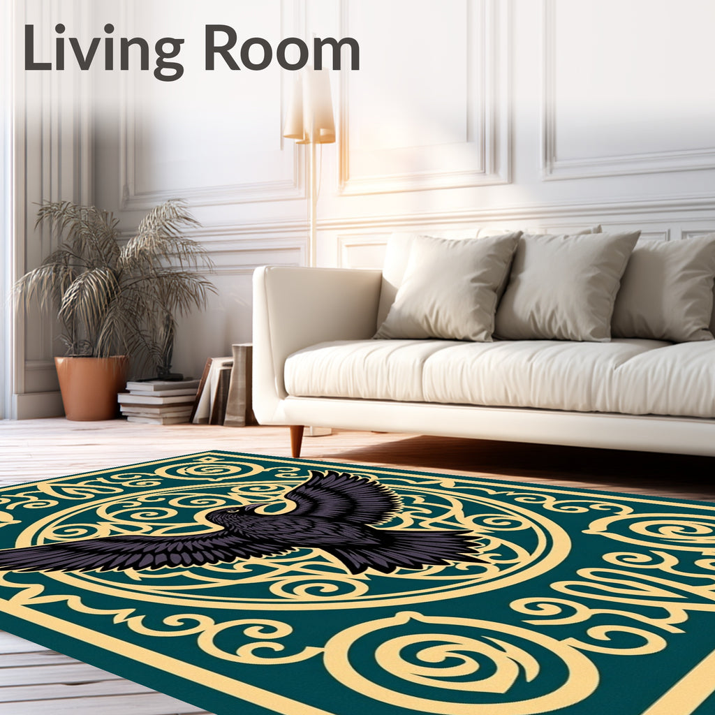 Dark Raven Golden Swirl Teal Rug