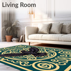 Dark Raven Golden Swirl Teal Rug
