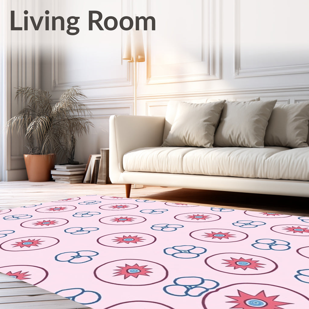Pink Cherry Blossom Folk Art Rug