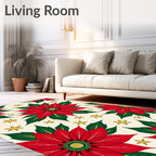 Crimson Poinsettia Garden Cream Rug